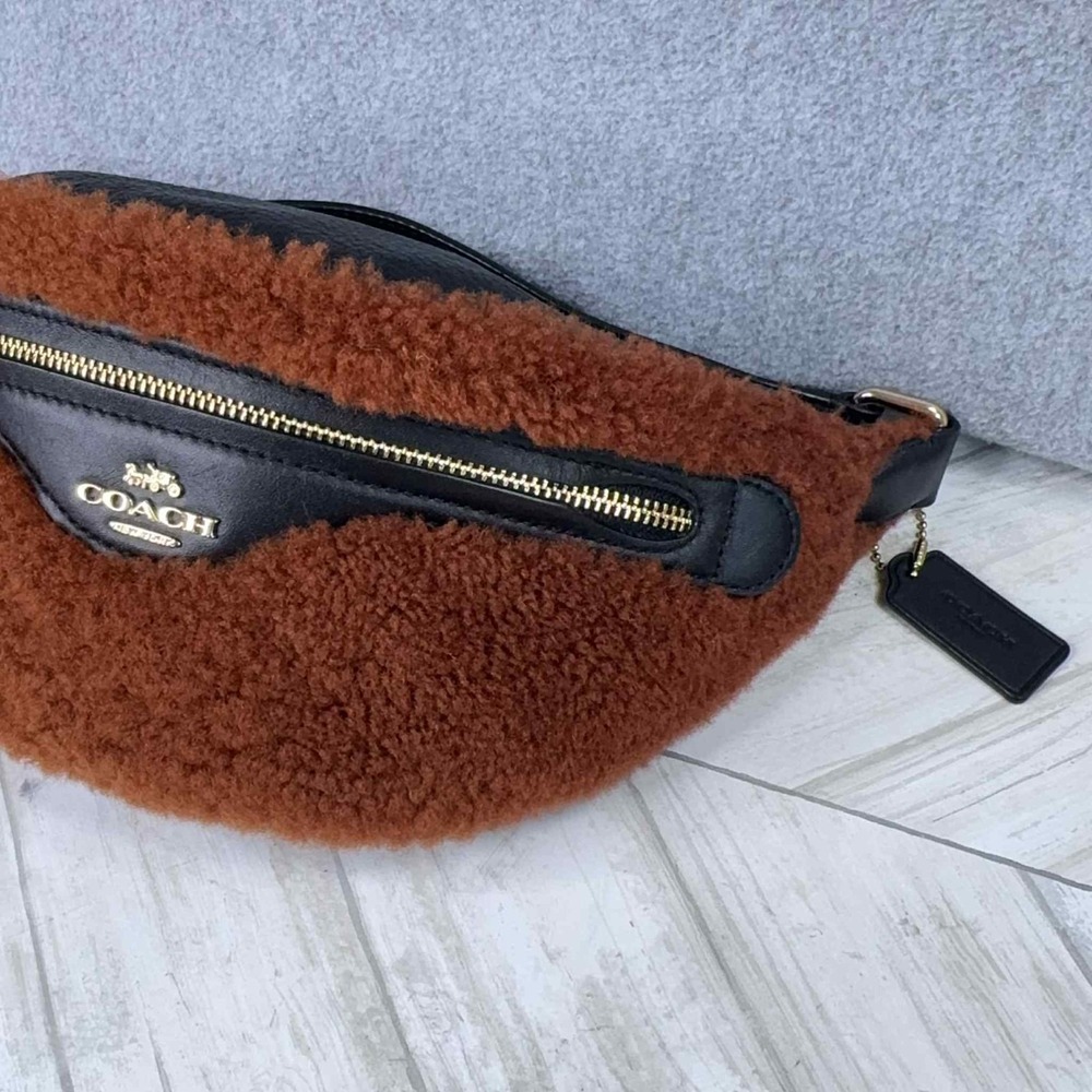 COACH F76662 Shearling and Pebbled Leather Fanny Pack Belt Bag Travel Minimalist - Picture 3 of 11